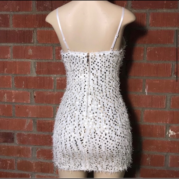 NWT White Gold Sequins Mini Party Dress - Picture 3 of 9